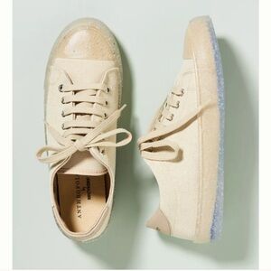Anthropologie Recykers Cream Canvas Camden Sneakers Sz 37